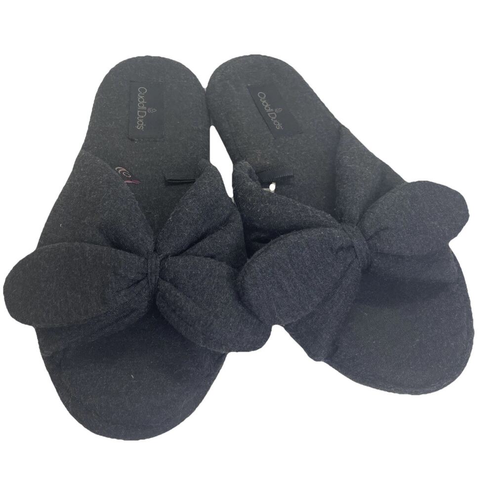 Cuddle Duds Women's Jersey Knit Bow Slide Slipper Black Sz M US 7-9